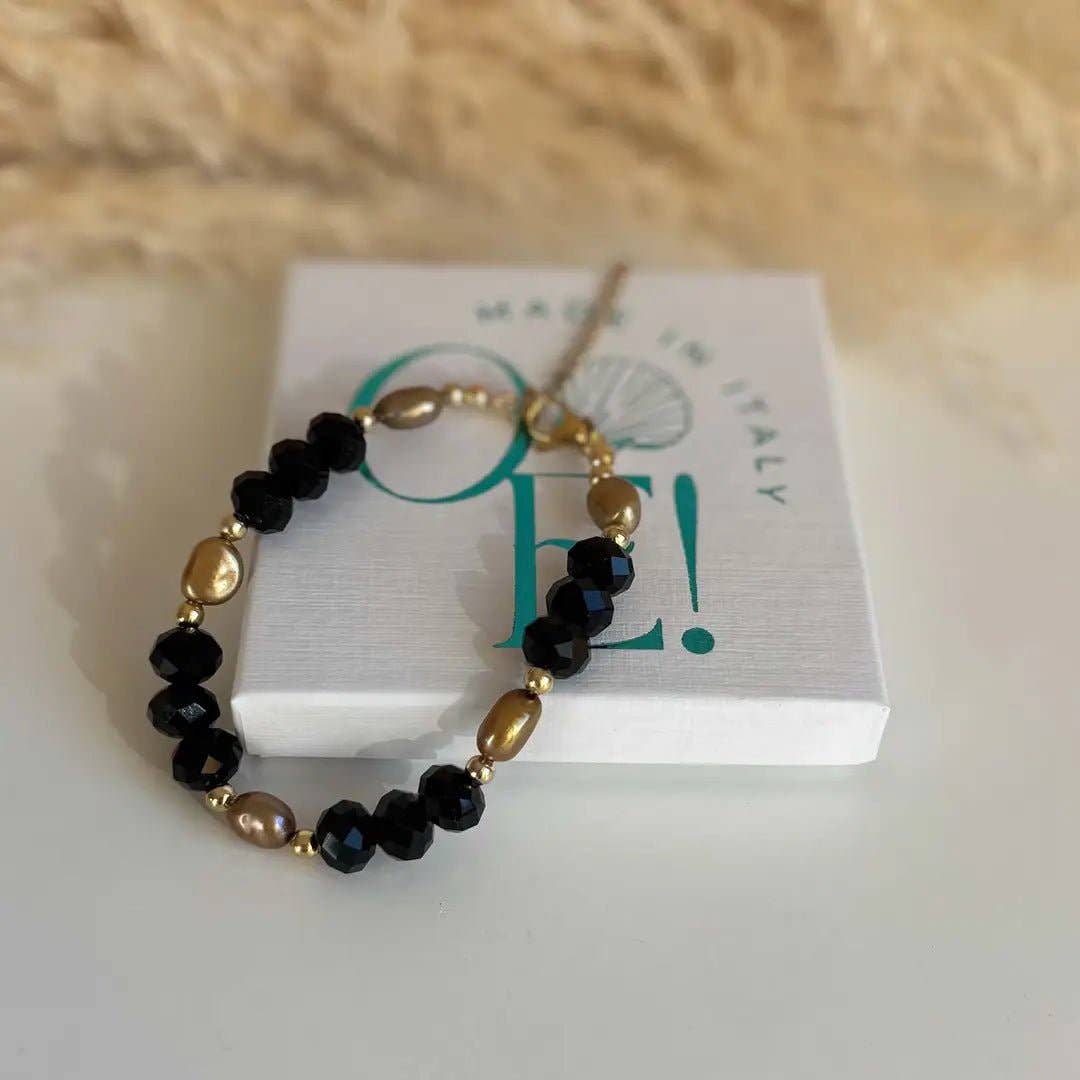 FIAMMA BLACK – Pulsera con medios cristales y perlas