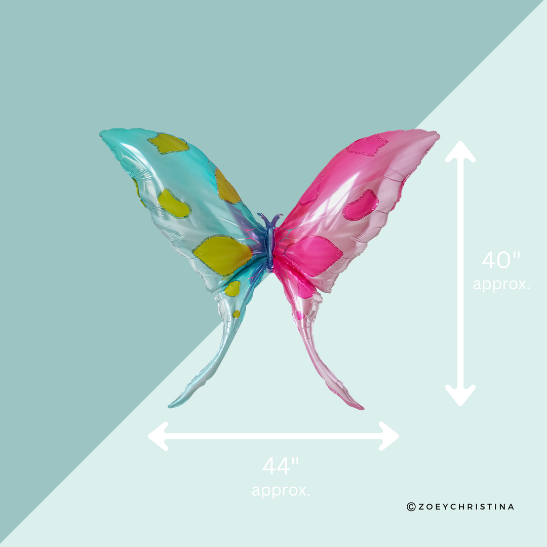 Globo de papel aluminio en forma de mariposa rosa y azul de 40"