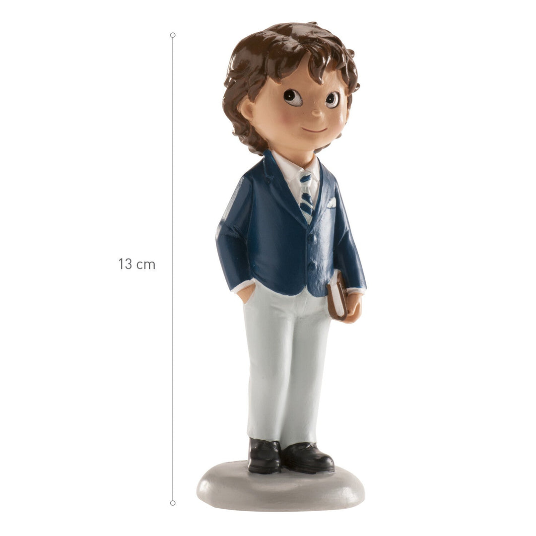 FIGURA TARTA COMUNIÓN NIÑO TRAJE AZUL PEDRO 13 CM