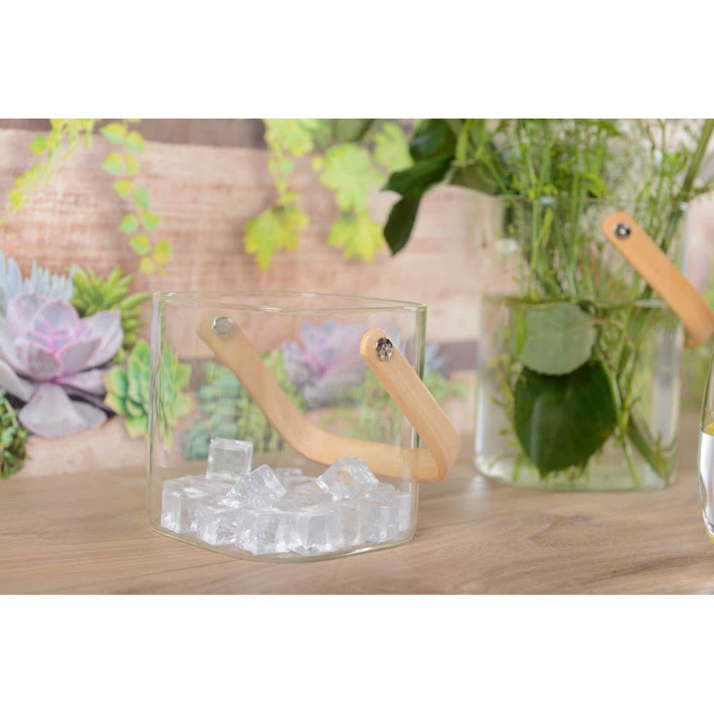 Cubo para hielo con mango de madera 11.5x11x11cm