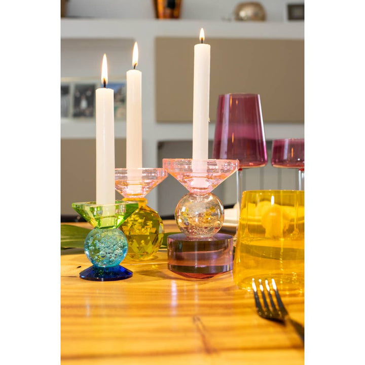 Candelabro de cristal amarillo y rosa 10cm