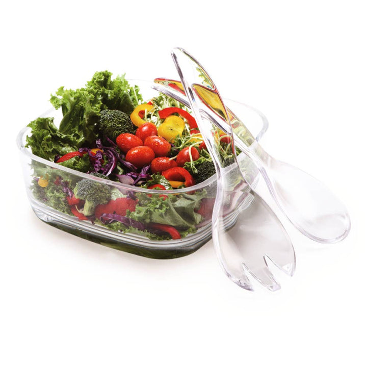 Ensaladera cuadrada con cubiertos de acrílico