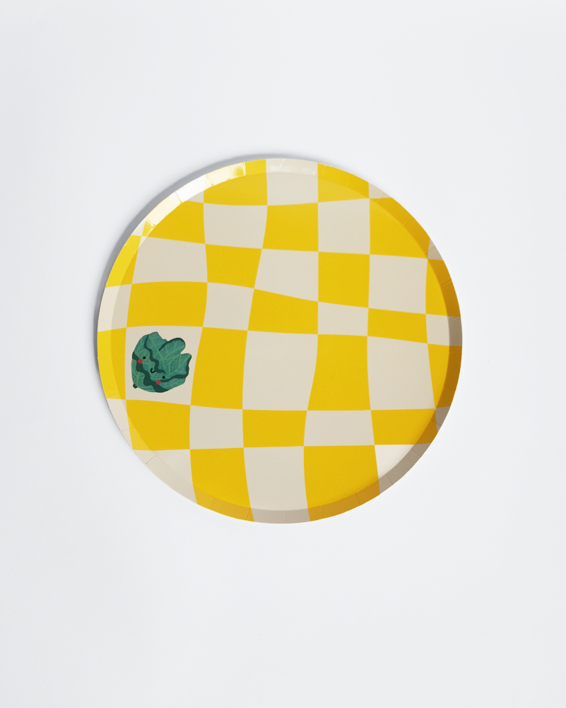 Platos de papel a cuadros para cena (x12) - Colección Pequeño Chef