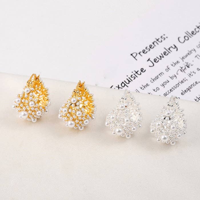 Pendientes de aro con cesta romántica de perlas - Oro y plata