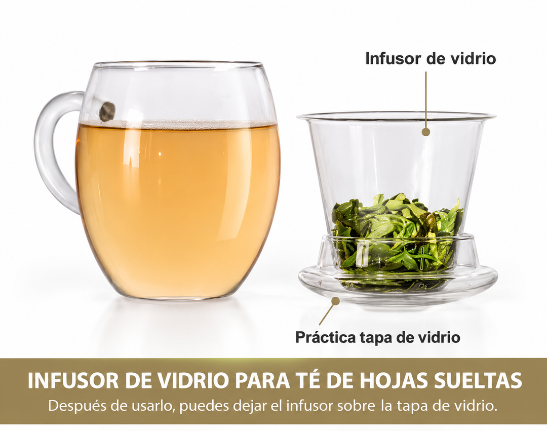Creano vaso de té todo en uno, taza grande con colador y tapa de cristal, 400 ml