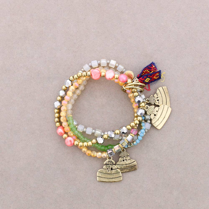 Pulsera 4 Tiras Metal Piedras