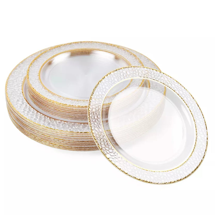 Platos transparente premium con borde dorado martilla 26 cm