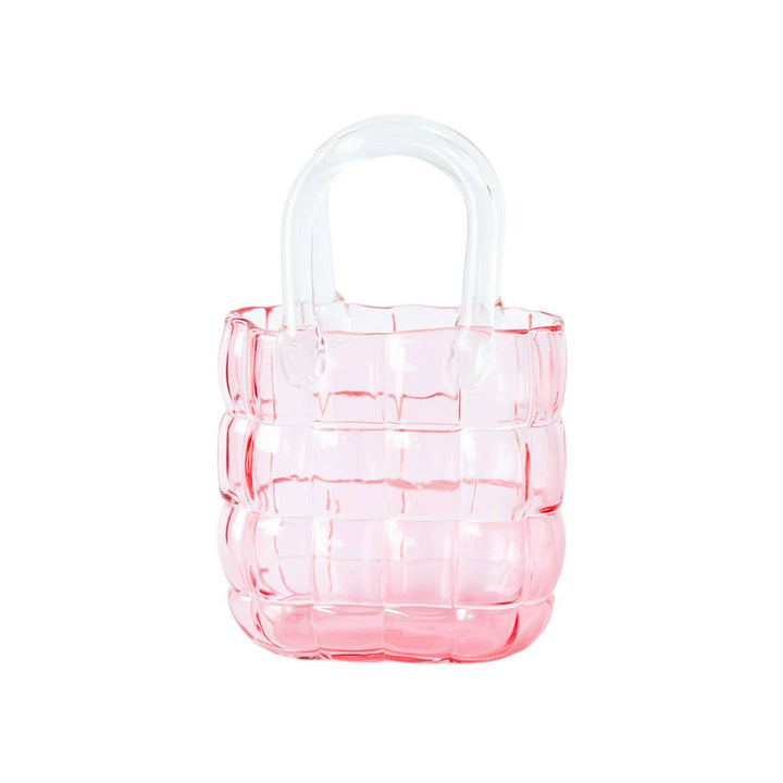 Jarrón Bolso Acolchado Rosa Transparente 19x10x27cm