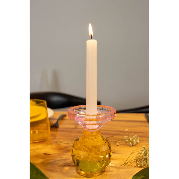 Candelabro de cristal amarillo y rosa 10cm