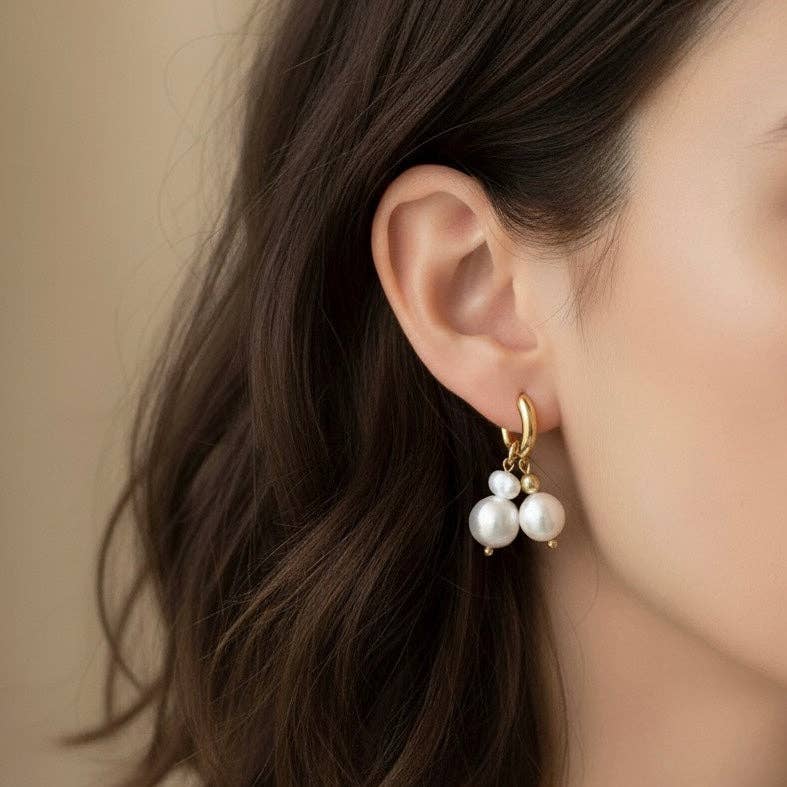 AROS DE PERLAS –  de acero chapado en oro de 18k