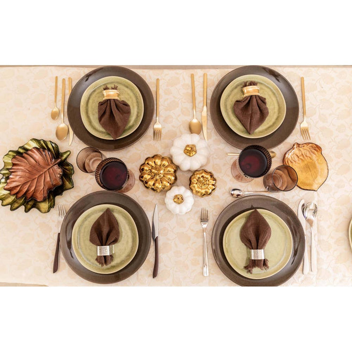 Set de 2 portavelas en forma de calabaza blanca y dorada