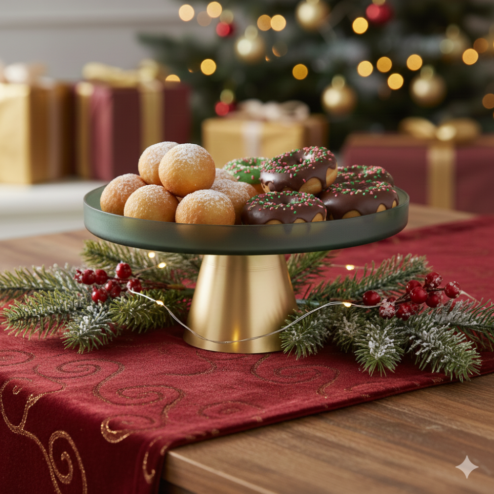 Soporte para pastel verde con base dorada 21x21x8 cm