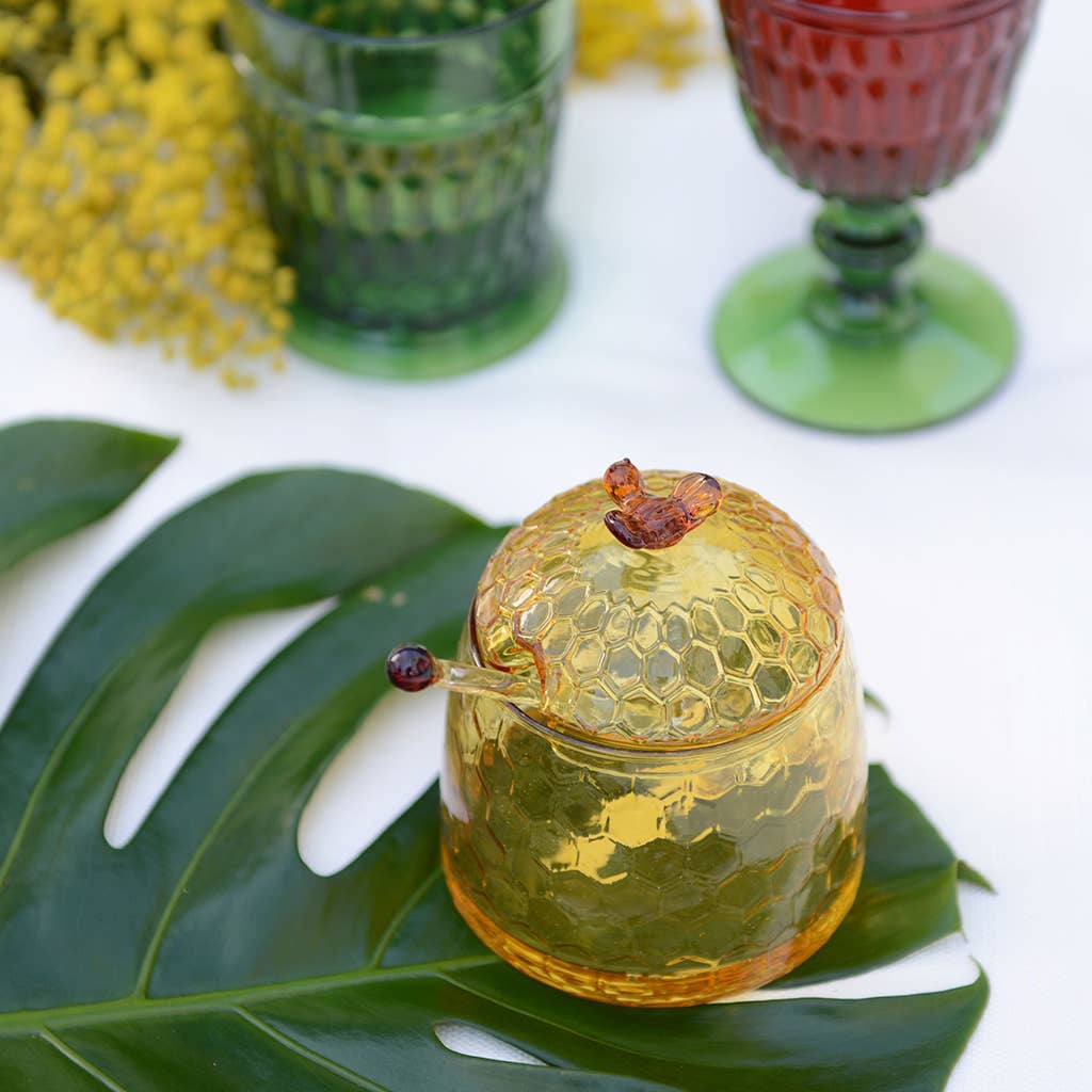 Tarro de miel de vidrio ámbar 9,5x9,5x11,2 cm