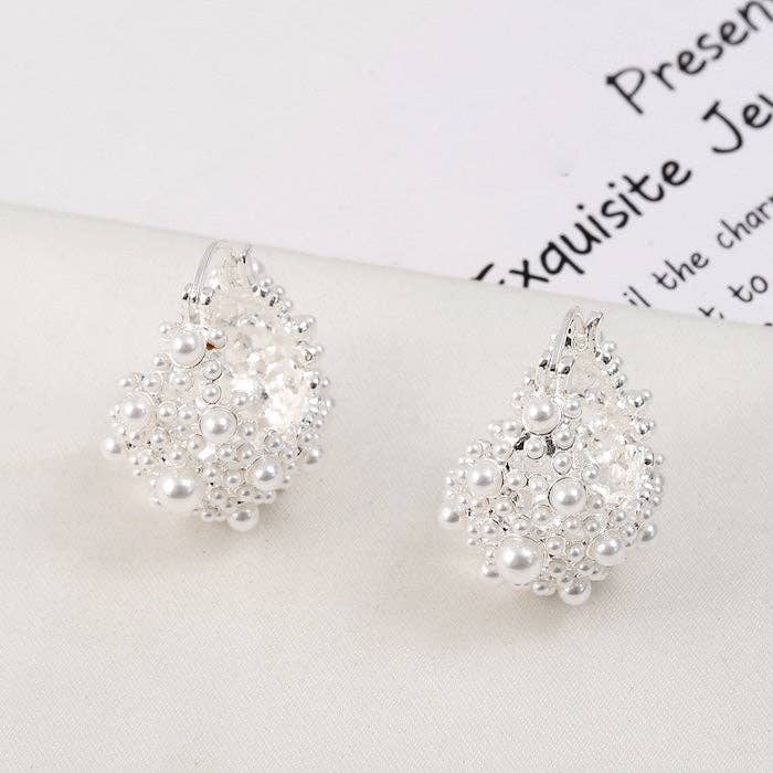 Pendientes de aro con cesta romántica de perlas - Oro y plata