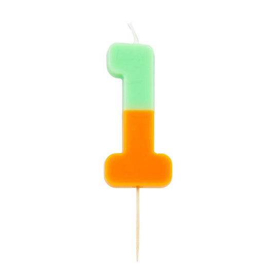 Vela número 1 de cumpleaños de 2 tonos, naranja degradado