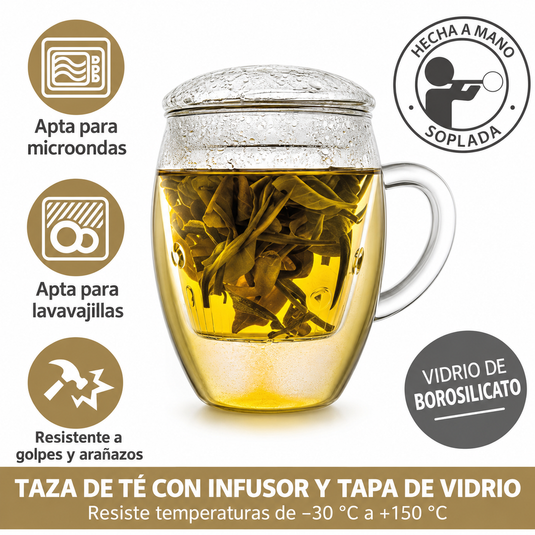 Creano vaso de té todo en uno, taza grande con colador y tapa de cristal, 400 ml