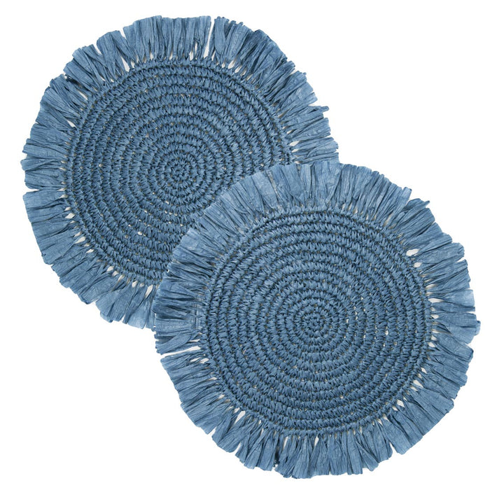 Manteles individuales de rafia color azul para mesa - Pack de 2