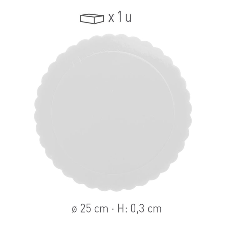 PLATO REDONDO PARA TARTA ONDULADO BLANCO 3 MM 25CM