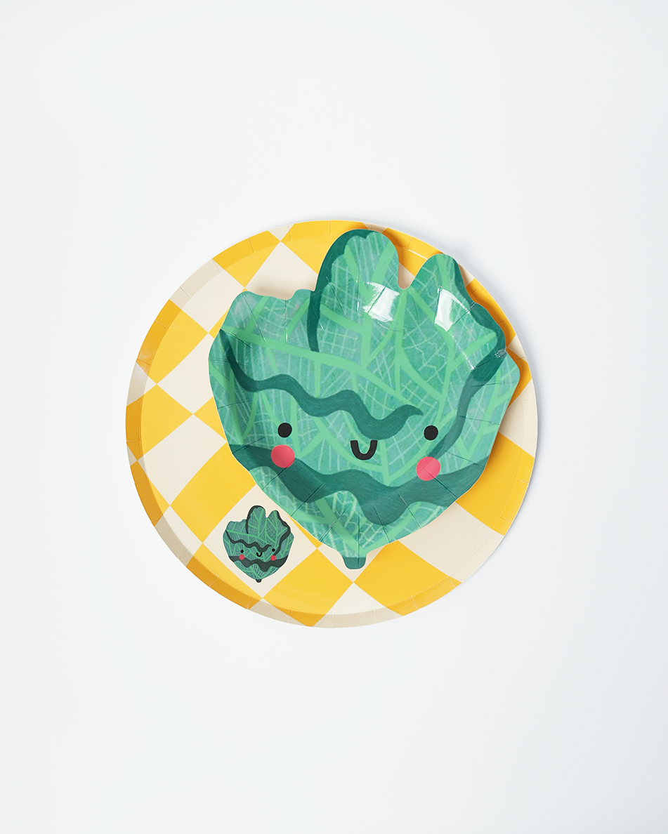 Platos de papel a cuadros para cena (x12) - Colección Pequeño Chef