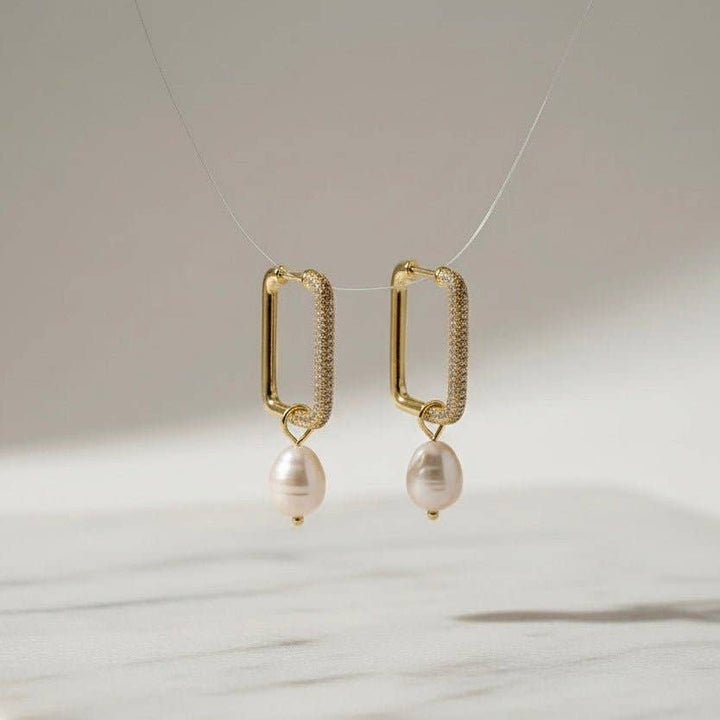 ZIRCONIA&amp;PERLA - Pendientes de aro rectangulares