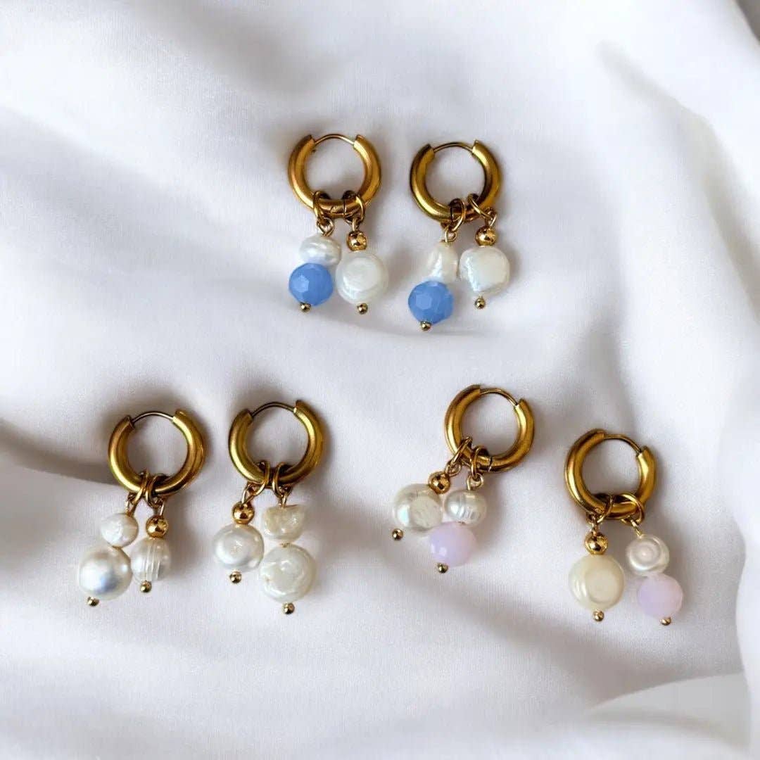 AROS DE PERLAS –  de acero chapado en oro de 18k