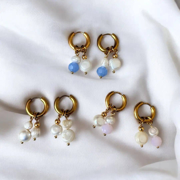 AROS DE PERLAS –  de acero chapado en oro de 18k