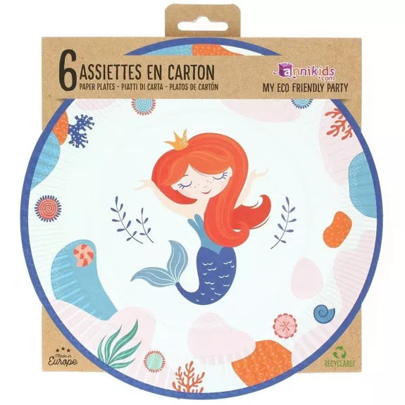 6 platos de coral sirena - reciclables