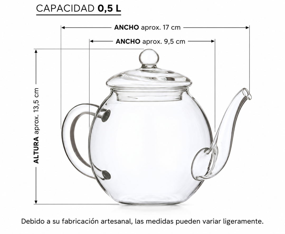 Tetera de vidrio Creano 500 ml – Hecha a mano mediante soplado de vidrio