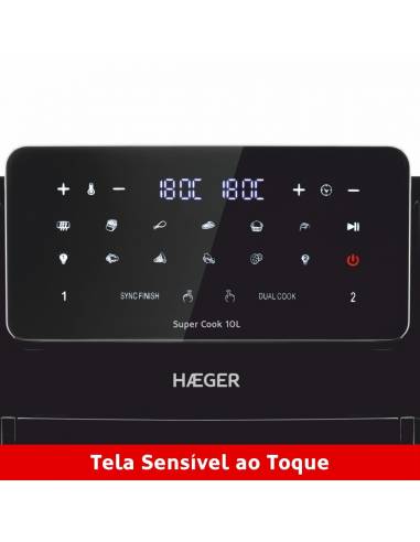Freidora Digital sin Aceite HAEGER Super Cook 10L - 10 L, 10 Programas, 2 Cubetas, 2600 W