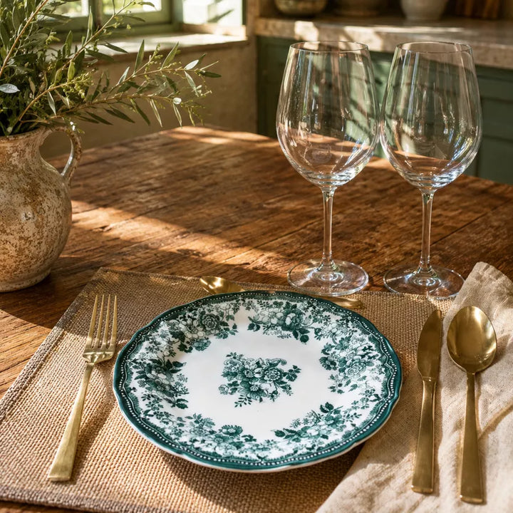Plato llano de porcelana verde FAUSTINE de 26 cm