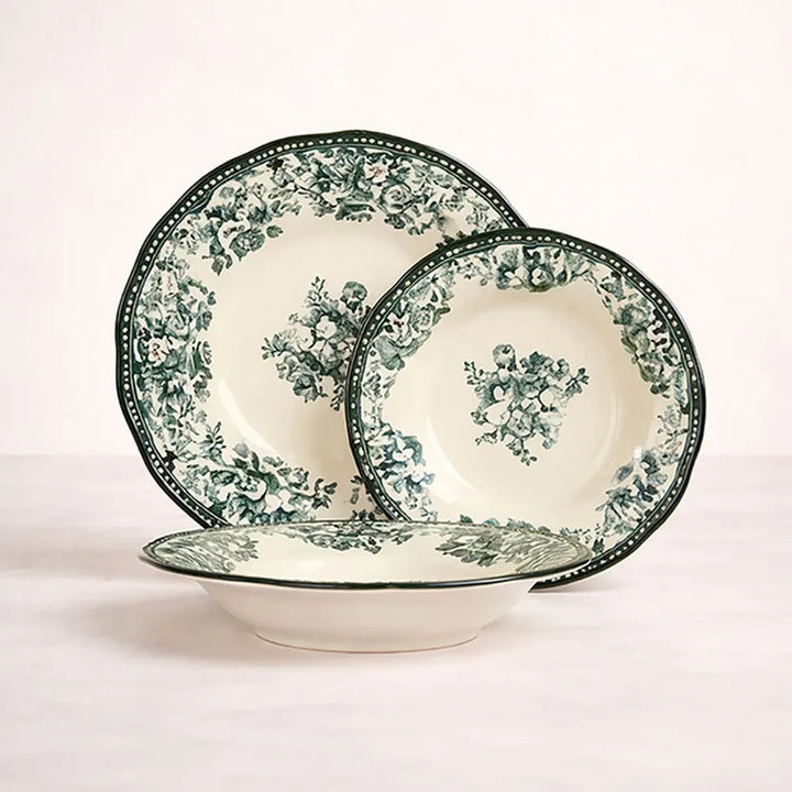 Plato hondo de porcelana verde de 22 cm FAUSTINE