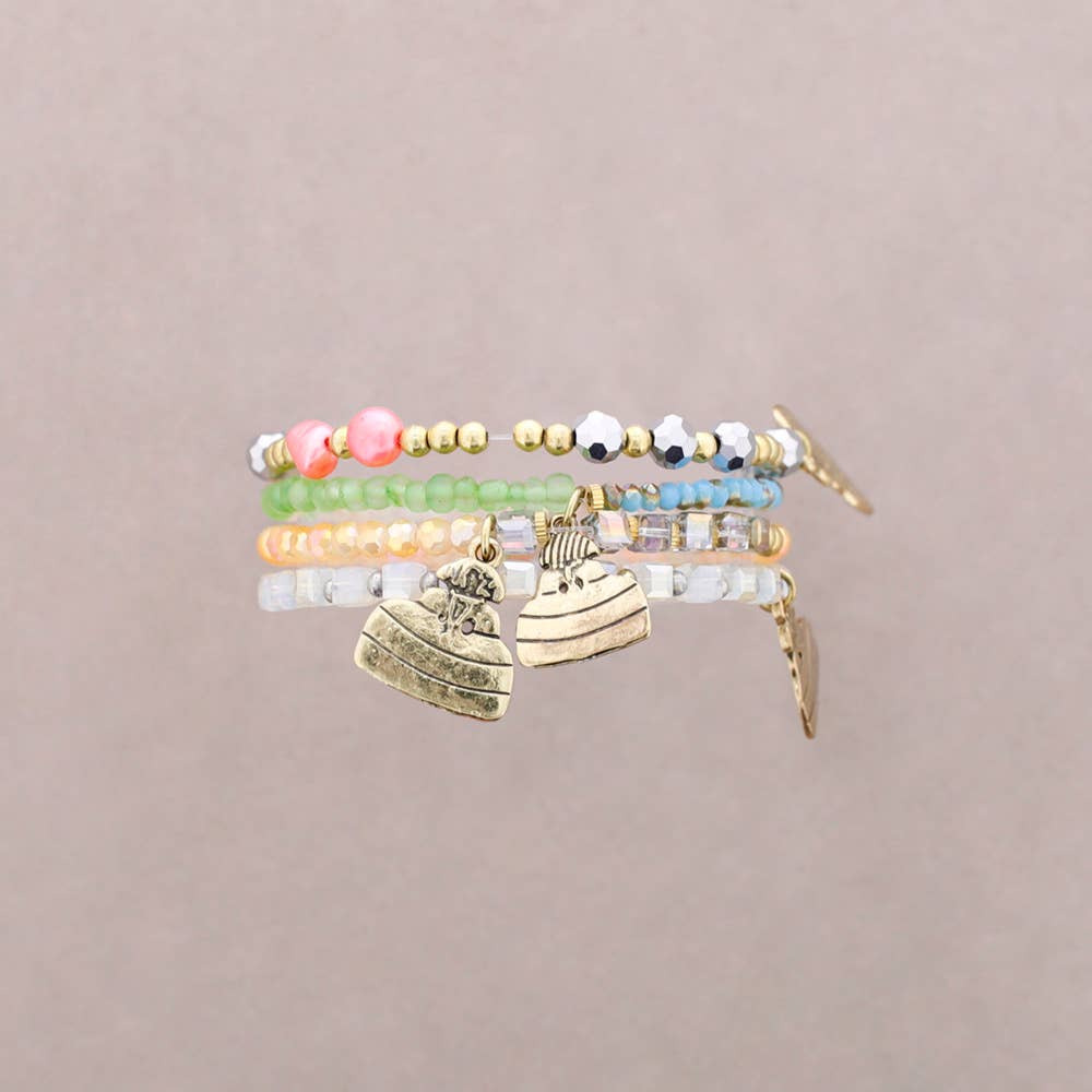 Pulsera 4 Tiras Metal Piedras