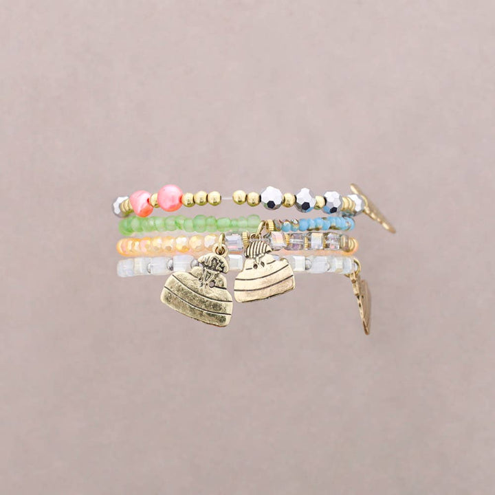 Pulsera 4 Tiras Metal Piedras
