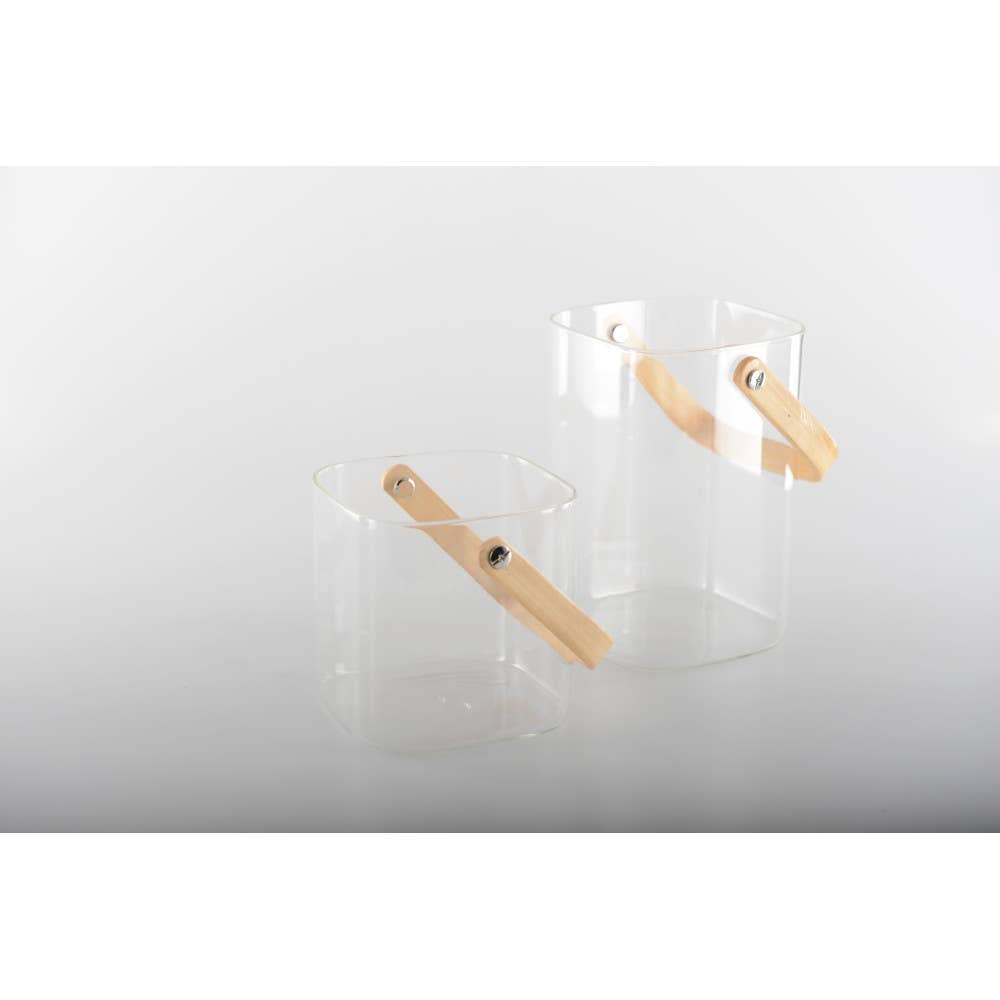 Cubo para hielo con mango de madera 11.5x11x15.5cm