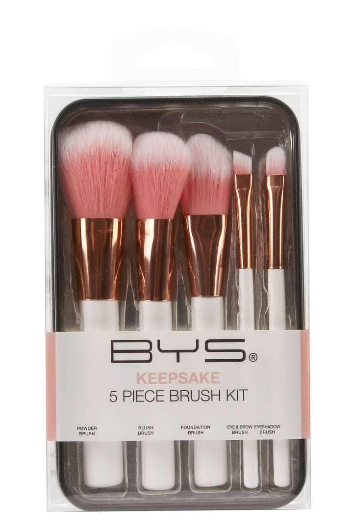 Brochas de Maquillaje BYS en Blanco Recuerdo con Oro Rosa 5 piezas
