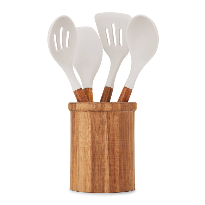 MES153G - Juego de 4 utensilios con pote de acacia
