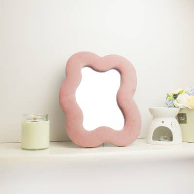 Espejo Suave y Ondulado - Piedra cuadrada - Rosa Rubor - 22,5 x 27 x 2,3 cm