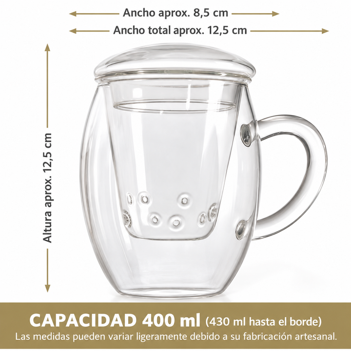 Creano vaso de té todo en uno, taza grande con colador y tapa de cristal, 400 ml