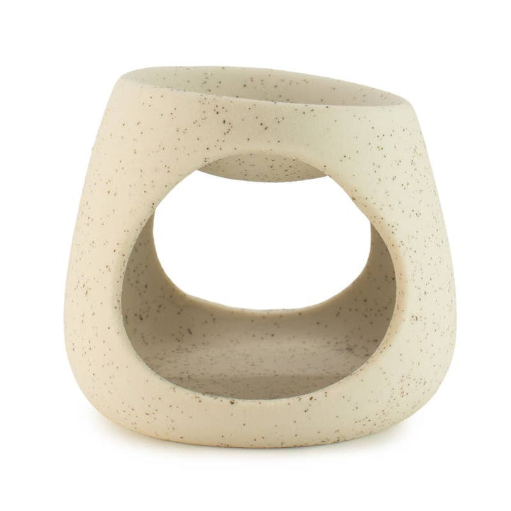 3x Quemador de aceite Zen de cerámica - Guijarro redondo - Blanco roto moteado