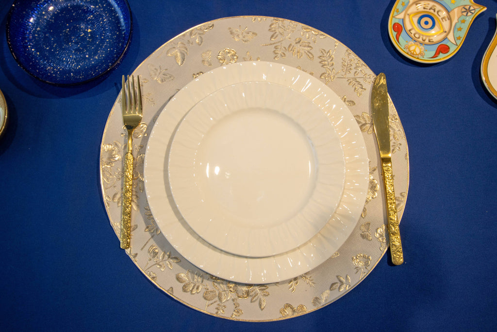 Mantel individual Redondo Diseño Flores Doradas