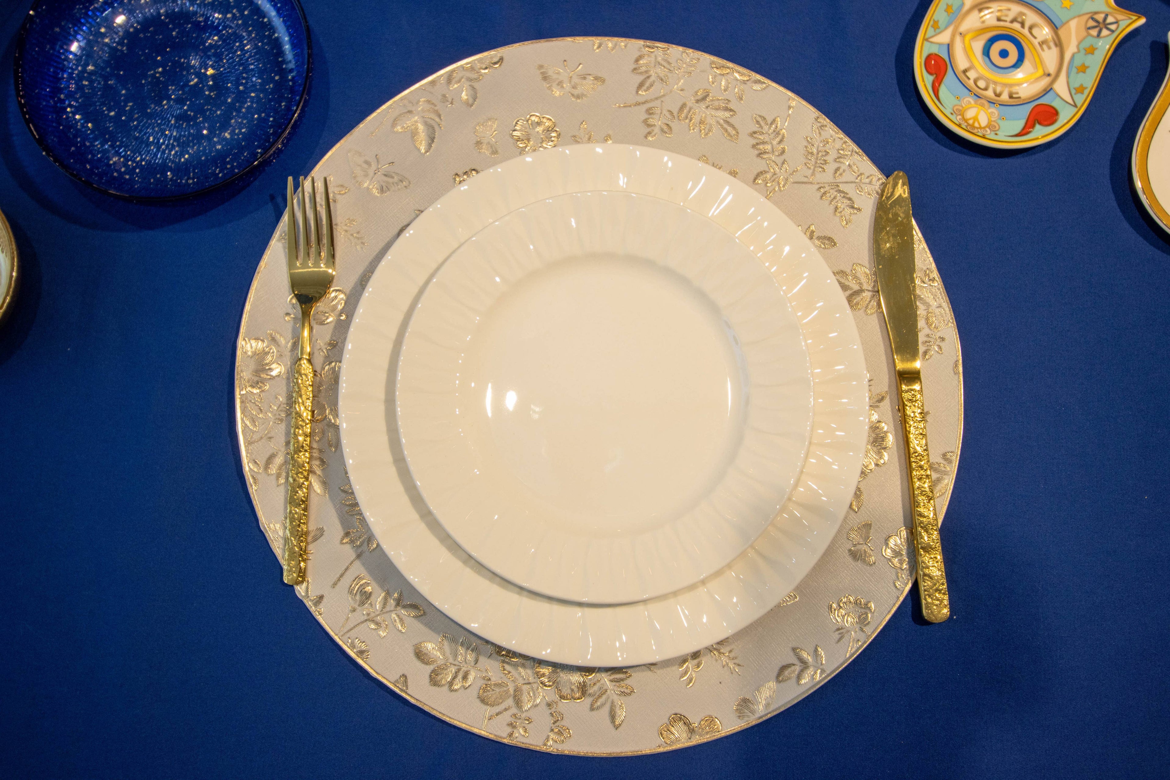 Mantel individual Redondo Diseño Flores Doradas