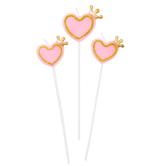 Vela para tarta con forma de corazón, 3 piezas, corona