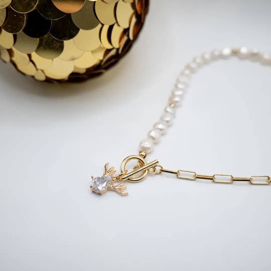 REINDEER – COLLAR DE CADENA CHAPADO EN ORO CON PERLAS  acero chapado en oro K18