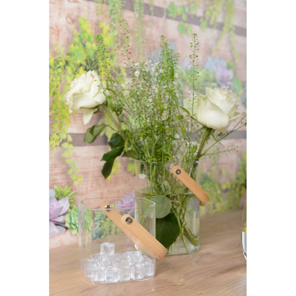 Cubo para hielo con mango de madera 11.5x11x11cm