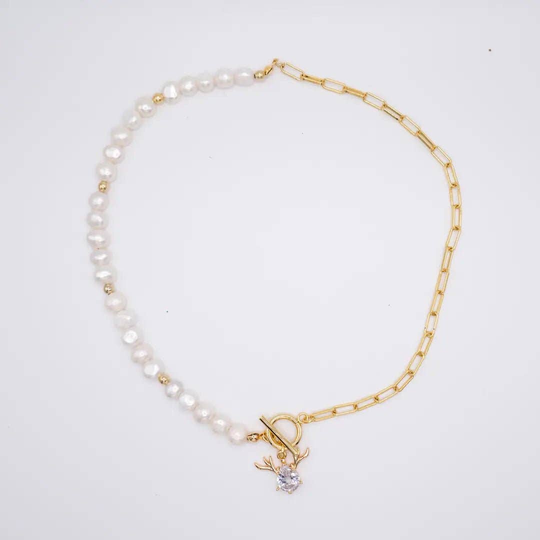REINDEER – COLLAR DE CADENA CHAPADO EN ORO CON PERLAS  acero chapado en oro K18
