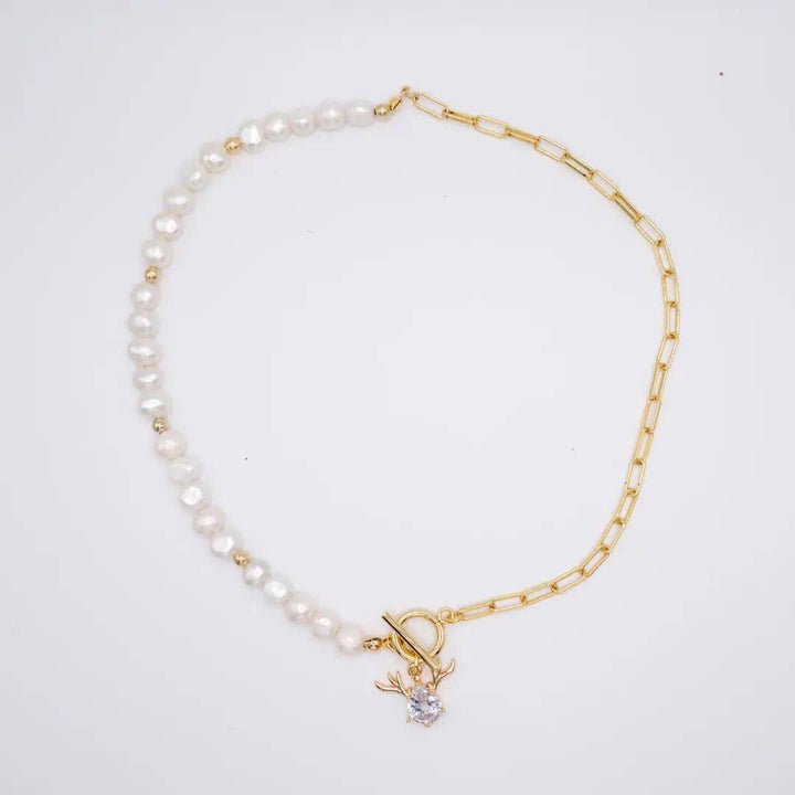 REINDEER – COLLAR DE CADENA CHAPADO EN ORO CON PERLAS  acero chapado en oro K18