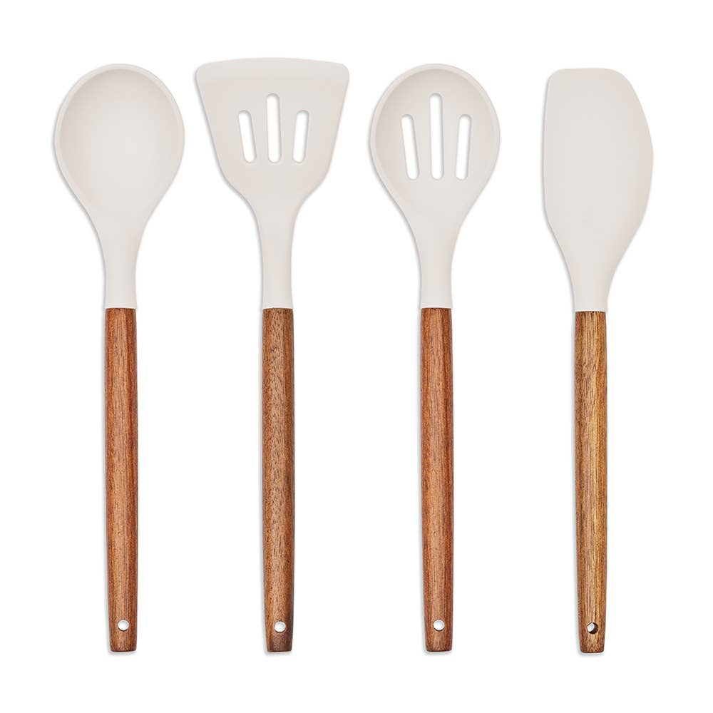 MES153G - Juego de 4 utensilios con pote de acacia