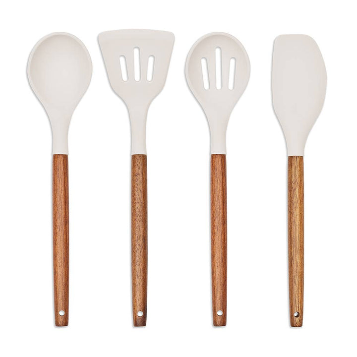 MES153G - Juego de 4 utensilios con pote de acacia