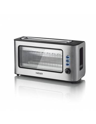 Tostadora con ventana de vidrio HAEGER - apertura extra ancha, 1000 W, 6 niveles de temperatura, inox