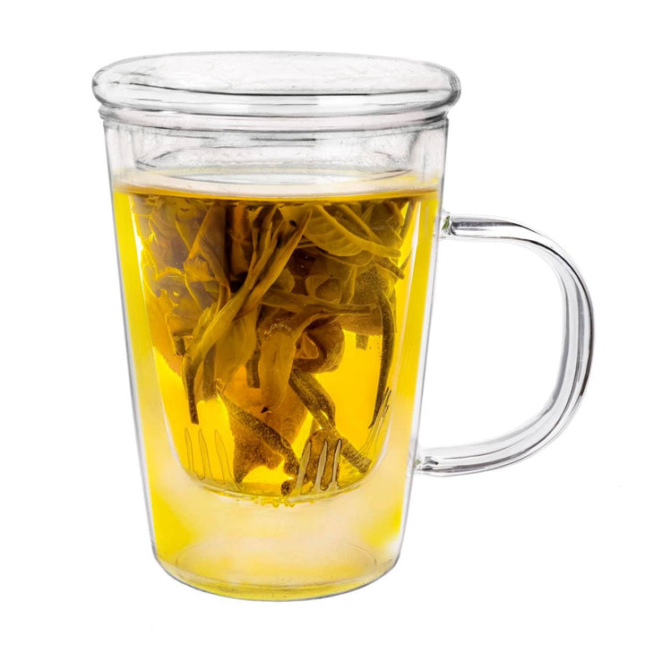Taza de té de vidrio con infusor y tapa – 400 ml